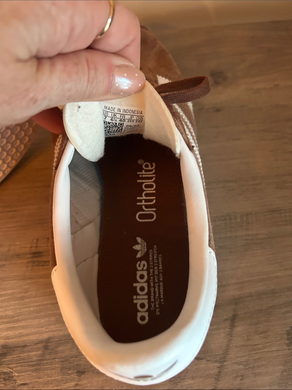 adidas Brown Suede Gazelle Sneakers with White Stripes - Picture 6 of 6